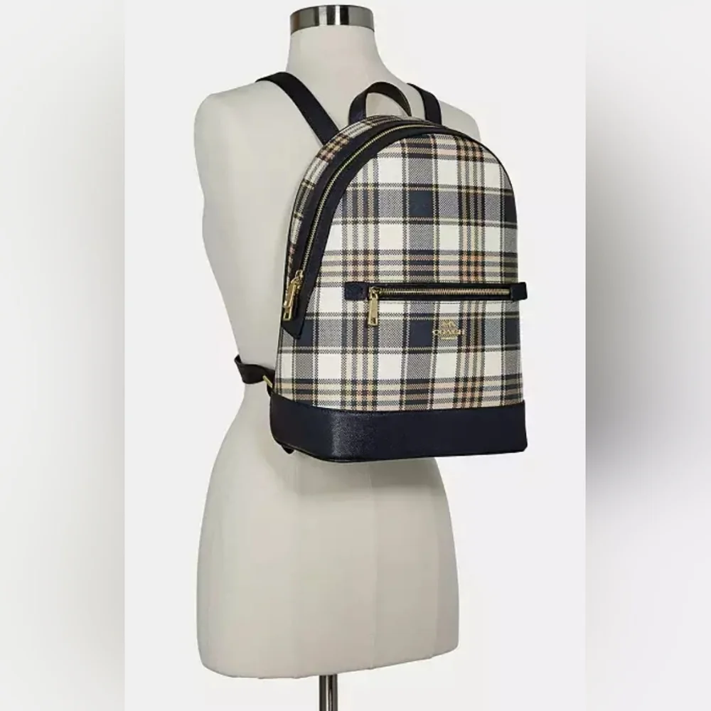 COACH Kenley Backpack Garden Plaid Print Midnight Blue C8588 NWOT - Picture 6 of 16